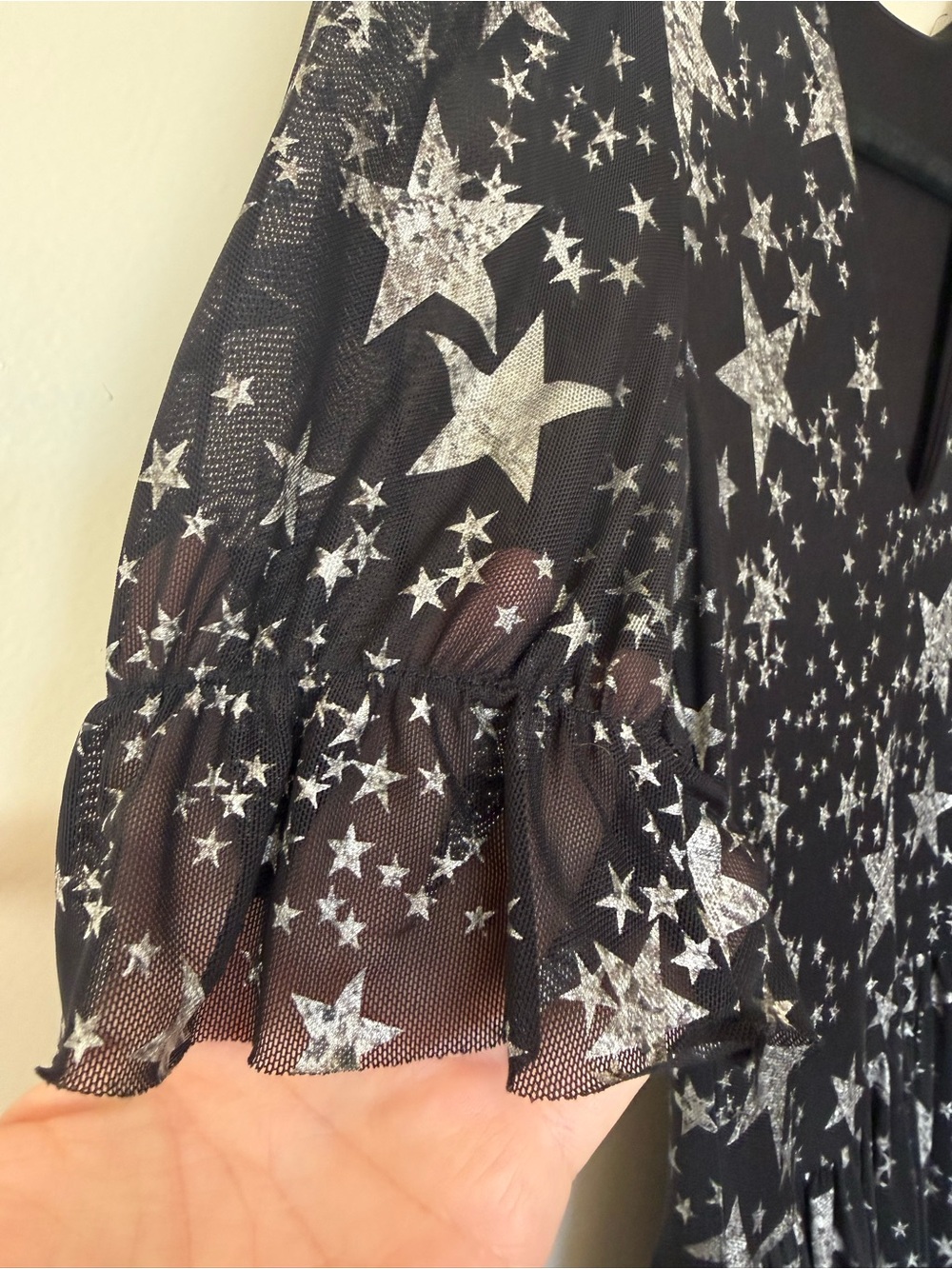 BlackMilk Stars Corrupted Stellar Midi Dress Black Mesh Silver Stars in Small - Picture 5 of 12